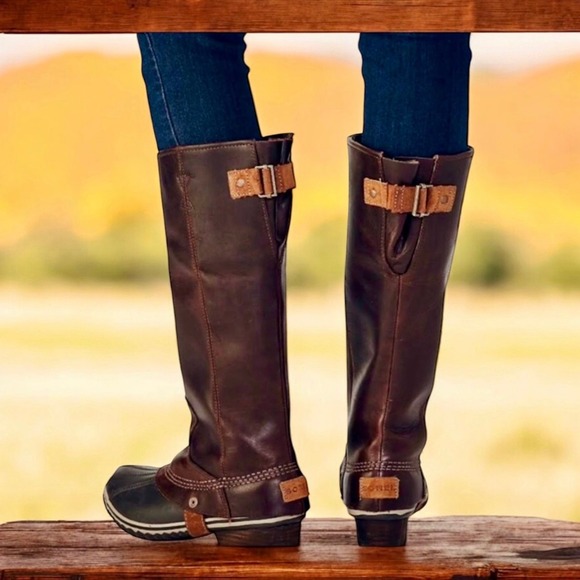 RARE Sorel Slimpack Tall Leather Riding Boots Winter Duck Boots, Nutmeg (Sz 9) - Picture 11 of 15